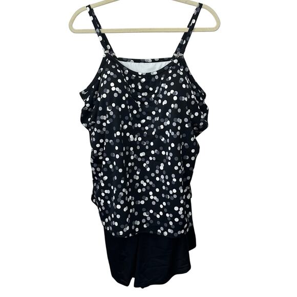 Trimshaper Swimsuit Womens 22W Polka Dot Farrah Romper One Piece Shorts Black‎ - Picture 1 of 6